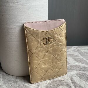 CHANEL Beige and Pink Quilted Card Holder